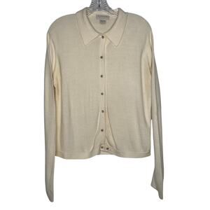 Vintage 70s Express Tricot Ivory Collared Cardigan Sweater Hong Kong Medium